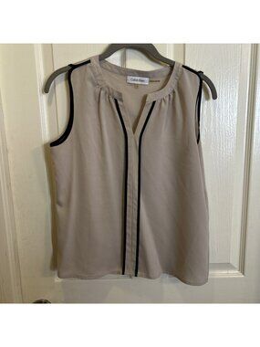 Calvin Klein Womens Tank Top Sleeveless Blouse Light Tan Size PS Small  Sheer